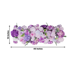 Pre-Arranged Silk Flower Table Runner 40"x16" Mixed Lavender Lilac – Roses, Hydrangeas, Chrysanthemums & Peonies for Wedding Table & Arch Decor