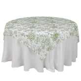Polyester 70"x70" Table Overlay White - Dusty Sage Green French Toile Pattern for Stylish Events