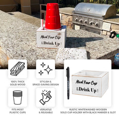 Rustic Wooden Solo Cup Holder Whitewashed with Black Marker - Farmhouse Party Dispenser Box 5.5"