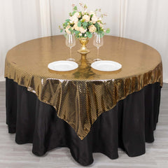Polyester 72"x72" Table Overlay Square Tablecloth Black - Gold Foil Disco Mirror Ball Design for Stylish Celebrations