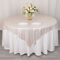 Polyester 72"x72" Table Overlay Square Tablecloth Beige - Sequin Dots Wrinkle-Free Table Cover