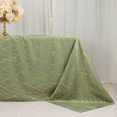 Polyester 90"x132" Rectangle Tablecloth Dusty Sage Green with Gold Foil Tree Branch Pattern - Wrinkle-Resistant Seamless Table Cover