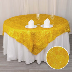 Polyester 72"x72" Table Overlay Square Tablecloth Gold - Metallic Fringe Shag Tinsel Design for Luxe Events