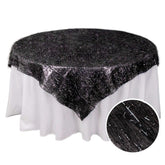 Polyester 72"x72" Table Overlay Square Tablecloth Black - Metallic Fringe Shag Tinsel Table Cover