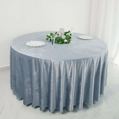 Premium Velvet 120" Round Tablecloth Dusty Blue - Reusable Soft & Seamless Table Cover
