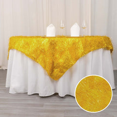 Polyester 72"x72" Table Overlay Square Tablecloth Gold - Metallic Fringe Shag Tinsel Design for Luxe Events