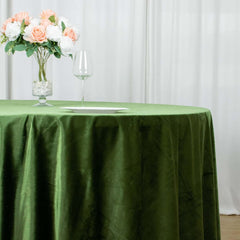 Premium Velvet 120" Round Tablecloth Olive Green - Reusable Soft & Seamless Table Cover