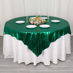 Polyester 72"x72" Table Overlay Square Tablecloth Hunter Emerald Green - Sequin Dots Wrinkle-Free Table Cover