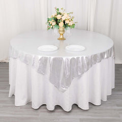 Polyester 72"x72" Table Overlay Square Tablecloth Silver - Sequin Dots Wrinkle-Free Table Cover