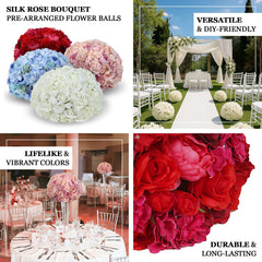 Pre-Arranged Silk Rose Wedding Centerpiece, Red Artificial Rose Flower Balls Arrangement Table Decor - 20"