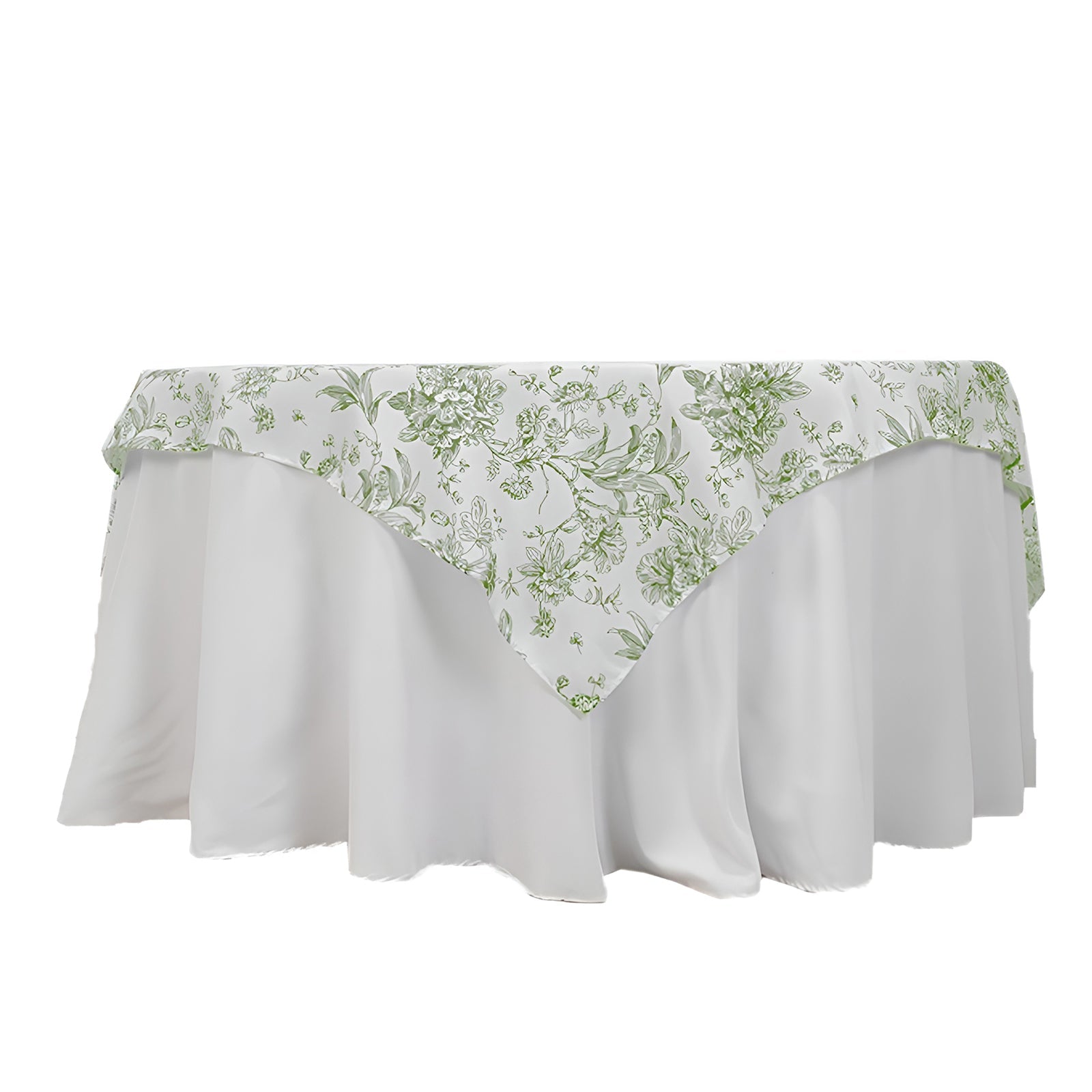 Polyester 70"x70" Table Overlay White - Dusty Sage Green French Toile Pattern for Stylish Events
