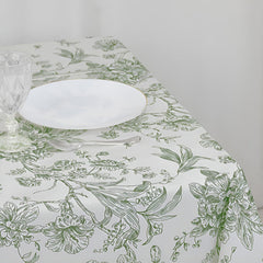 Polyester 70"x70" Table Overlay White - Dusty Sage Green French Toile Pattern for Stylish Events