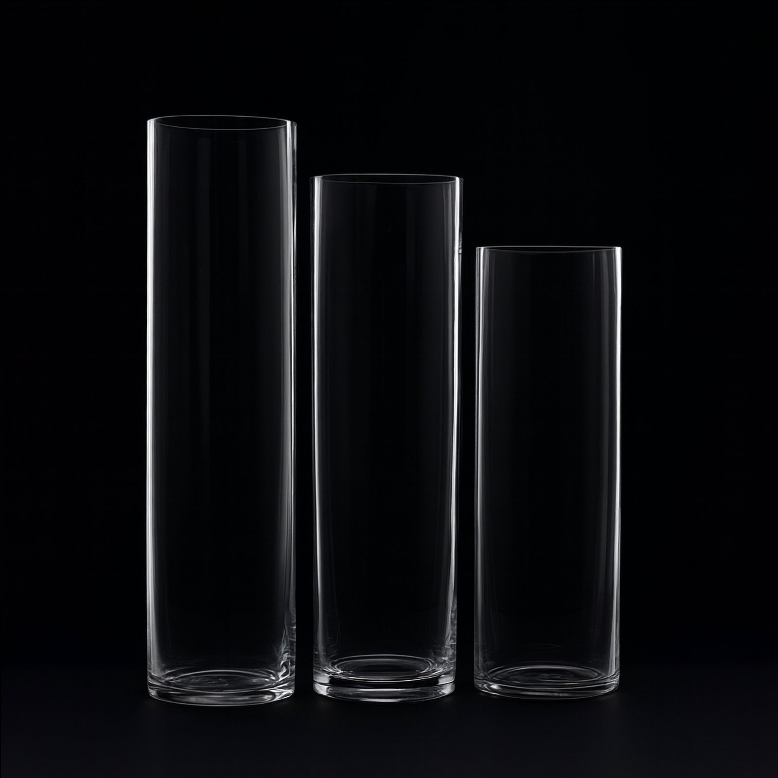 Premium Glass Cylinder Vase Set of 3 – Clear Vases for Flowers, Candles & Table Centerpieces – 12", 14", 16"