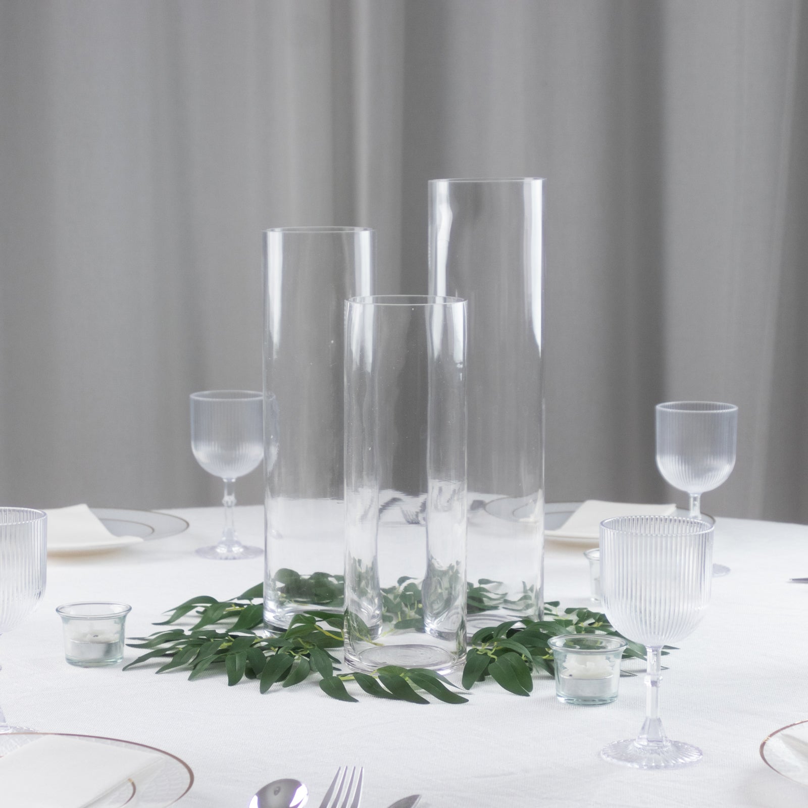 Premium Glass Cylinder Vase Set of 3 – Clear Vases for Flowers, Candles & Table Centerpieces – 12", 14", 16"