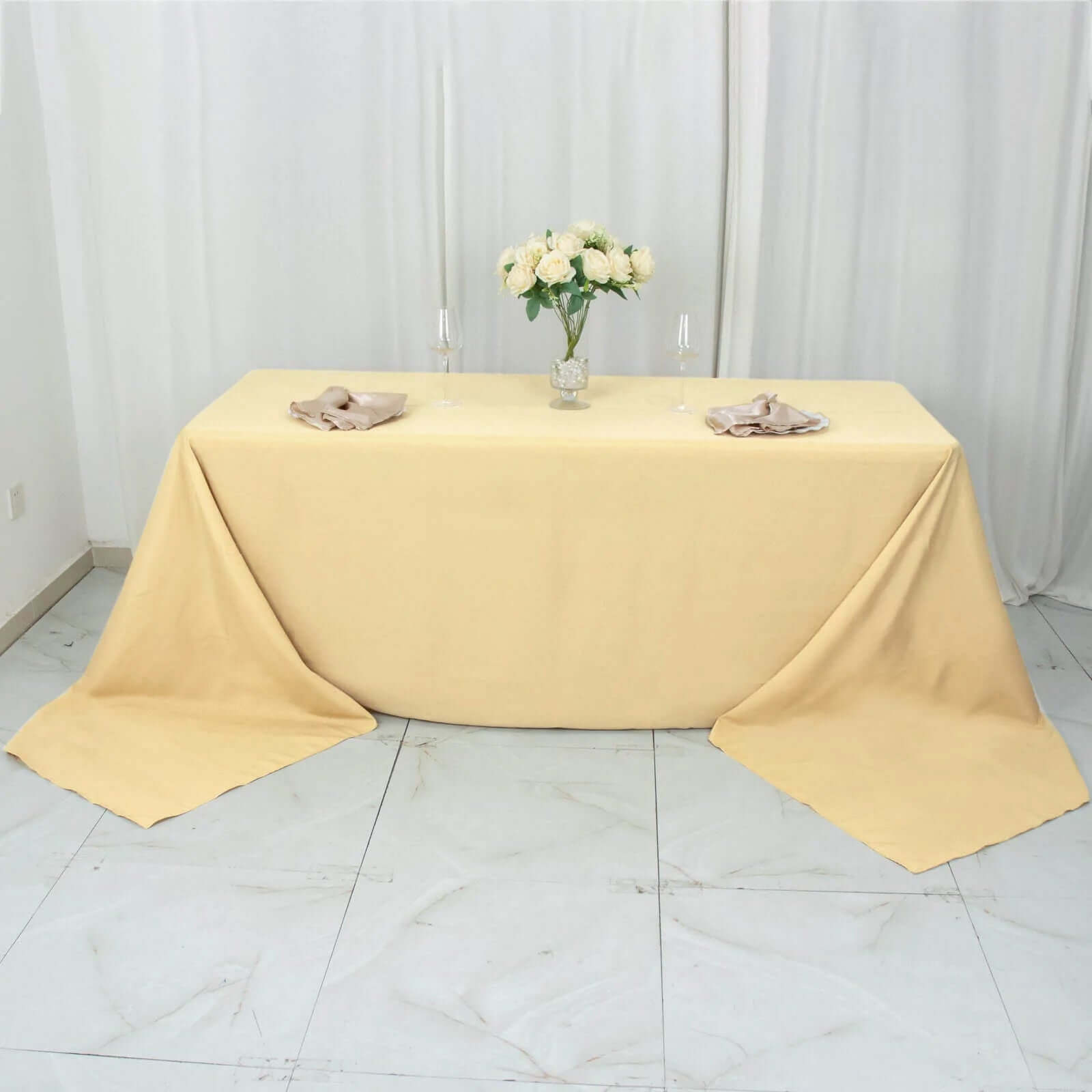 Premium Polyester 90"x156" Rectangle Tablecloth Champagne - Seamless 220GSM Stain-Resistant Table Cover