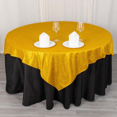 Polyester 72"x72" Table Overlay Square Tablecloth Gold - Glitter Sparkle Design for Classy Celebrations