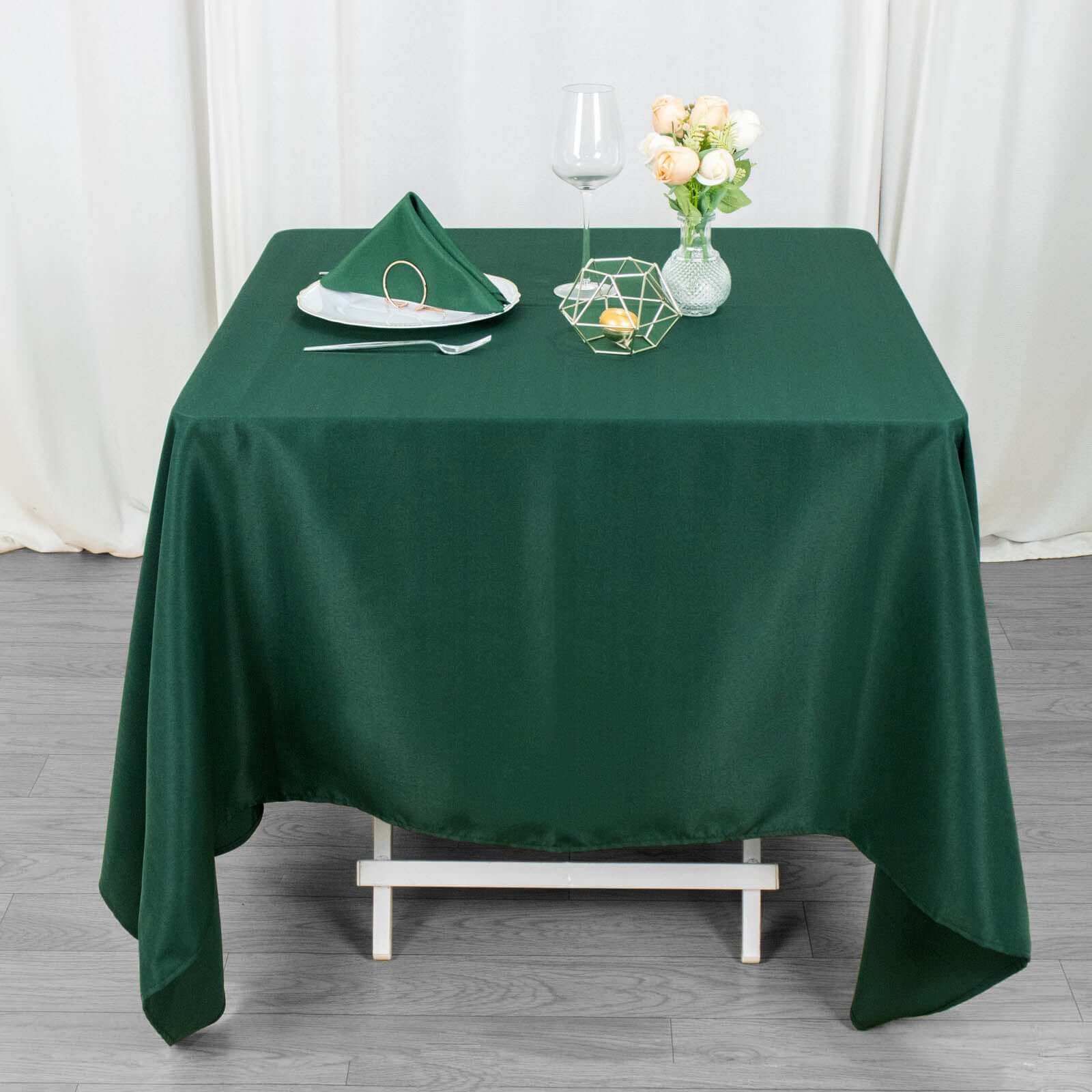 Premium Polyester Square Tablecloth 70"x70" Hunter Emerald Green 220GSM Wrinkle-Resistant Table Cover