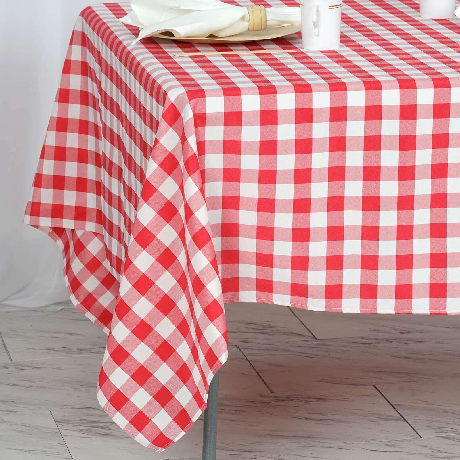 Polyester 70"x70" Table Overlay Square Tablecloth White/Red - Checkered Buffalo Plaid Table Topper