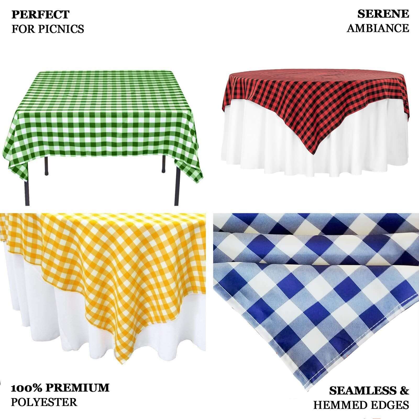 Polyester 70"x70" Table Overlay Square Tablecloth White/Blue - Checkered Buffalo Plaid Table Topper