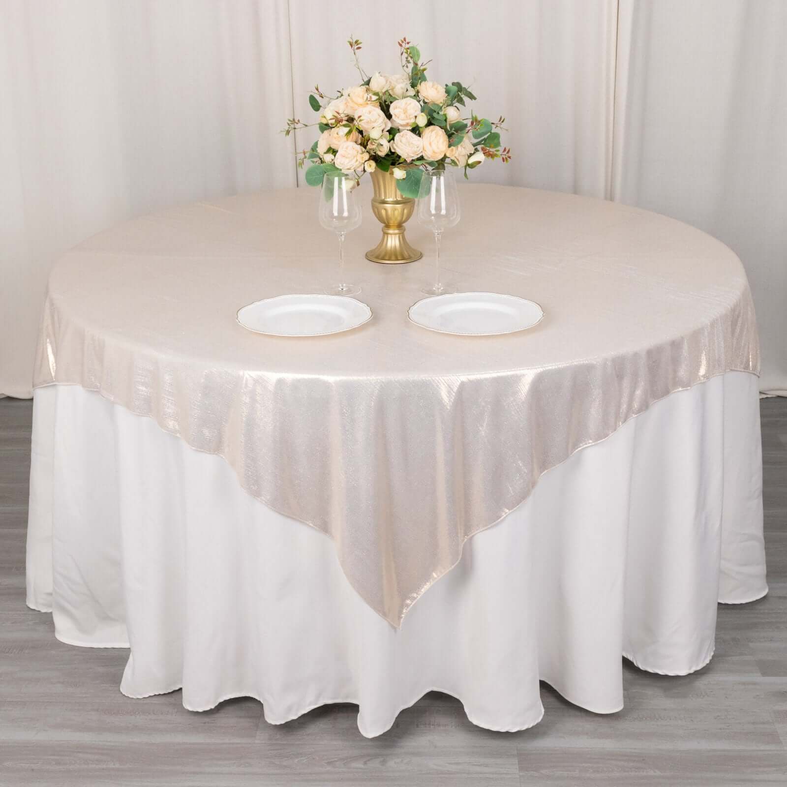 Polyester 72"x72" Table Overlay Square Tablecloth Beige - Sequin Dots Wrinkle-Free Table Cover