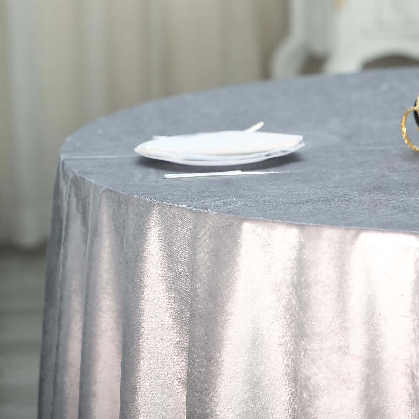 Premium Velvet 120" Round Tablecloth Silver - Reusable Soft & Seamless Table Cover