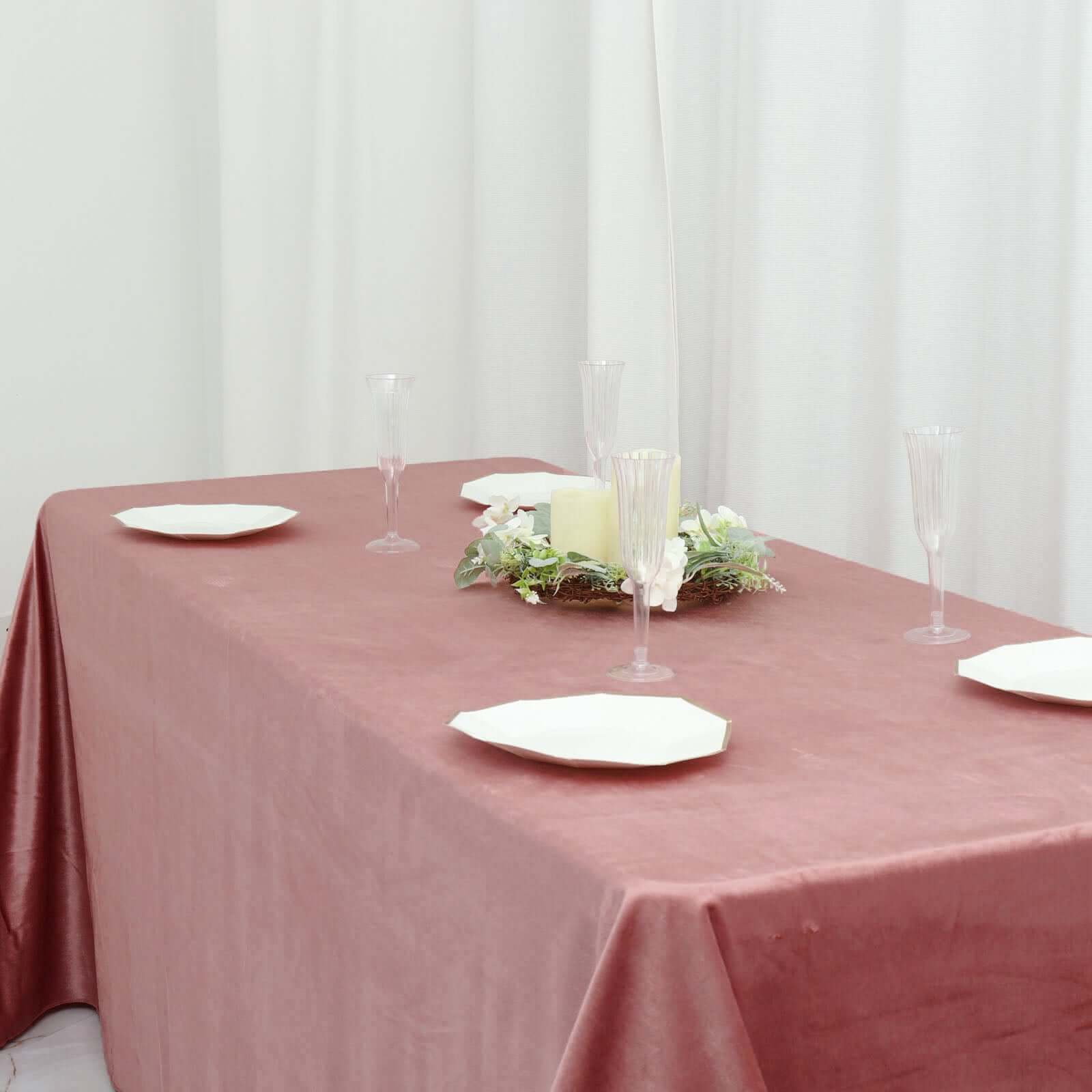 Premium Velvet 90"x132" Rectangle Tablecloth Dusty Rose - Reusable Soft & Seamless Table Cover