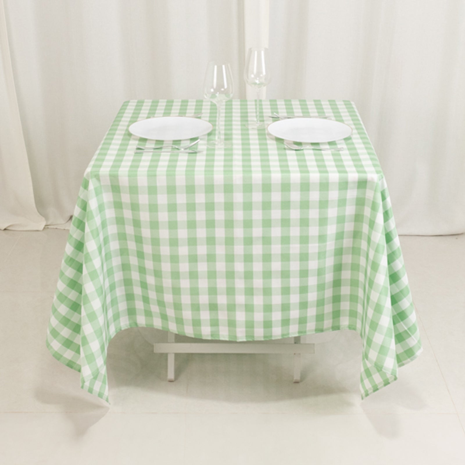 Polyester 70"x70" Table Overlay Square Tablecloth White/Sage Green - Checkered Buffalo Plaid Table Topper
