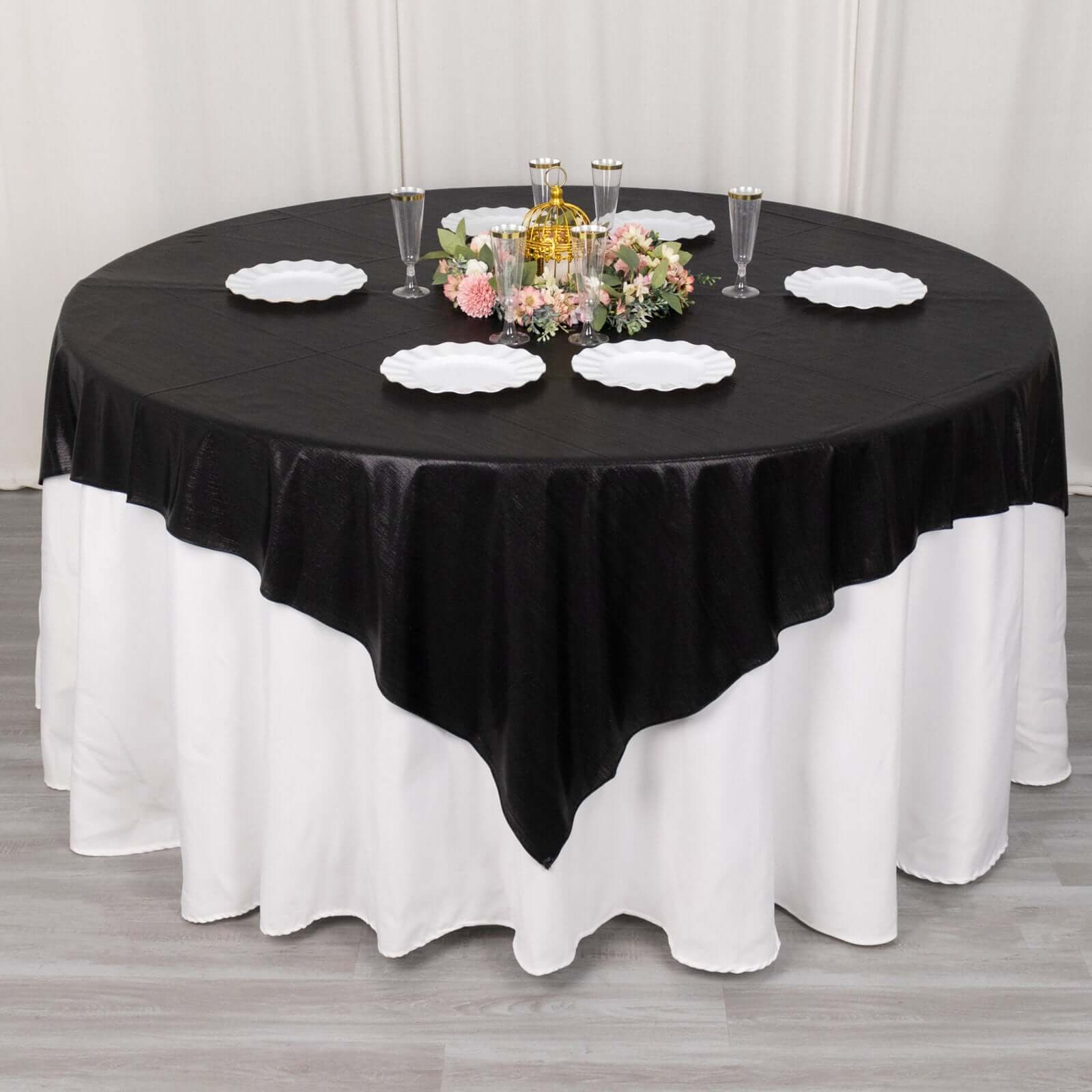 Polyester 72"x72" Table Overlay Square Tablecloth Black - Sequin Dots Wrinkle-Free Table Cover