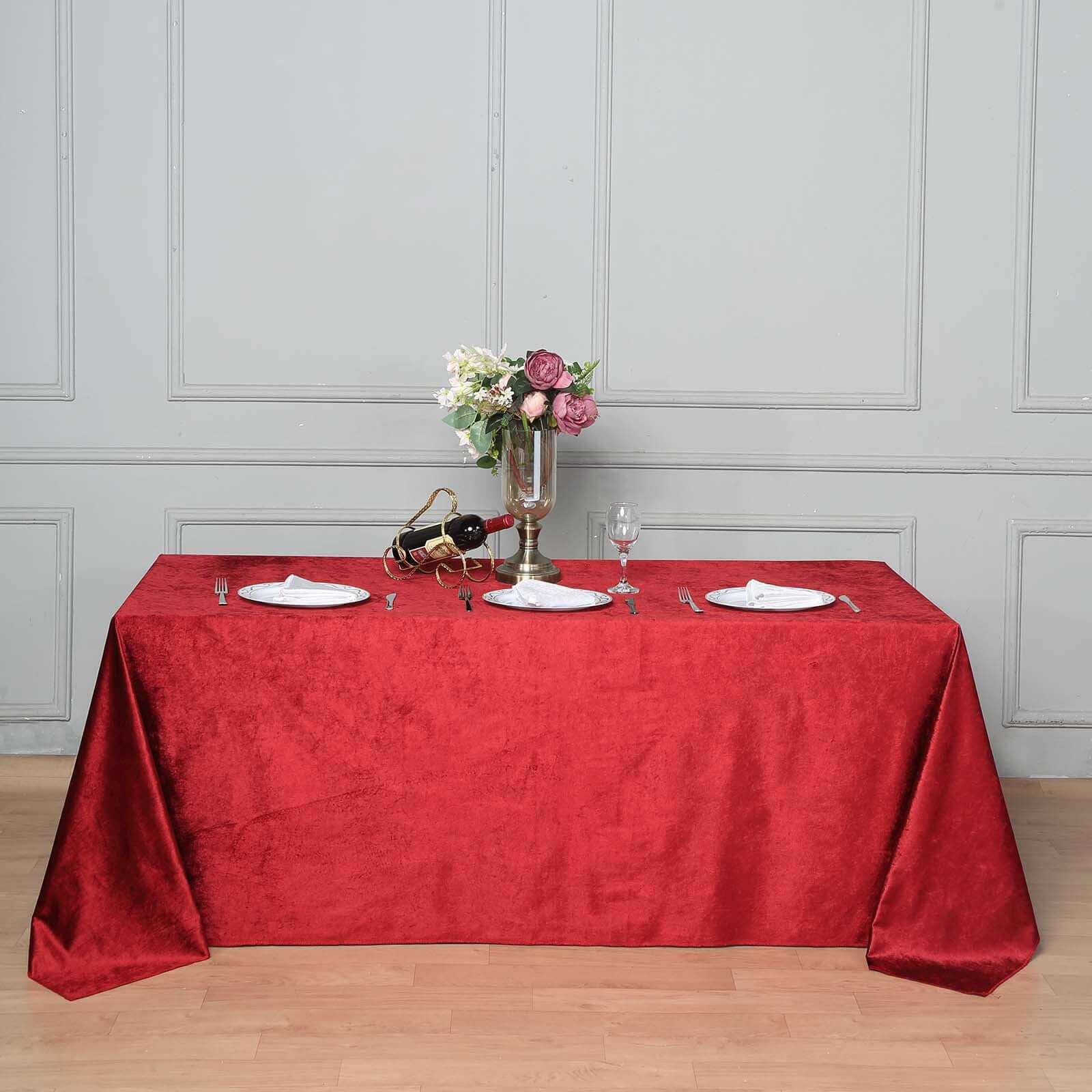 Premium Velvet 90"x132" Rectangle Tablecloth Burgundy - Reusable Soft & Seamless Table Cover