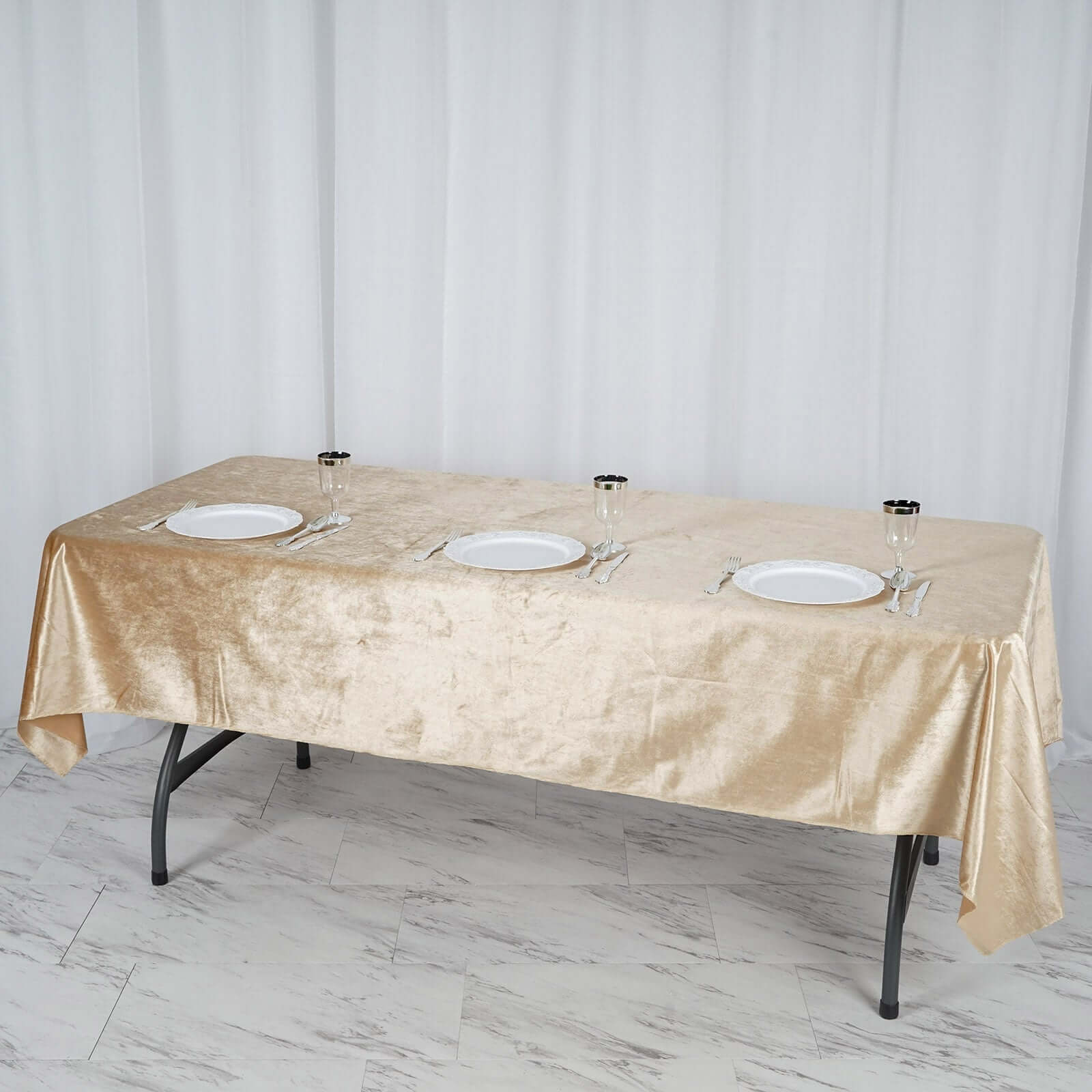 Premium Velvet 60"x102" Rectangle Tablecloth Champagne - Reusable & Soft Table Cover