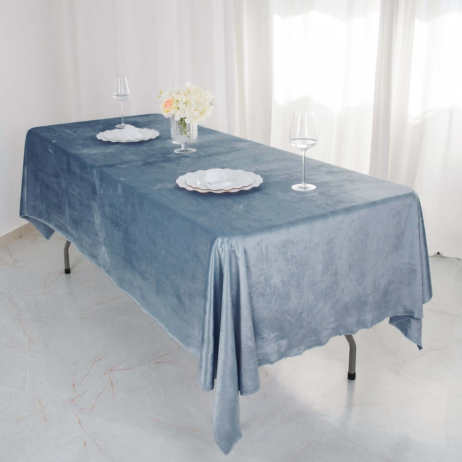 Premium Velvet 60"x102" Rectangle Tablecloth Dusty Blue - Reusable & Soft Table Cover