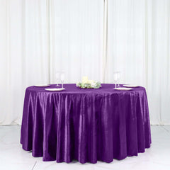 Premium Velvet 120" Round Tablecloth Purple - Reusable Soft & Seamless Table Cover