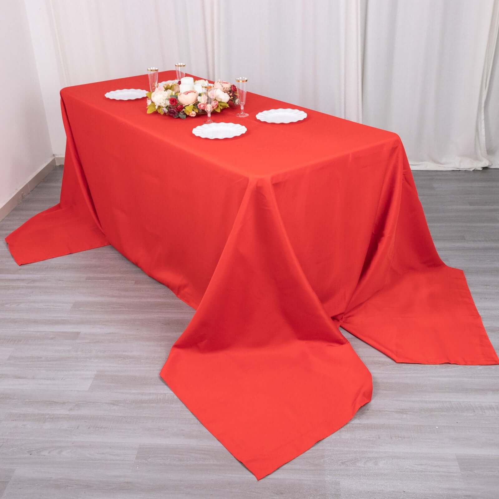 Premium Polyester 90"x156" Rectangle Tablecloth Red - Seamless 220GSM Stain-Resistant Table Cover