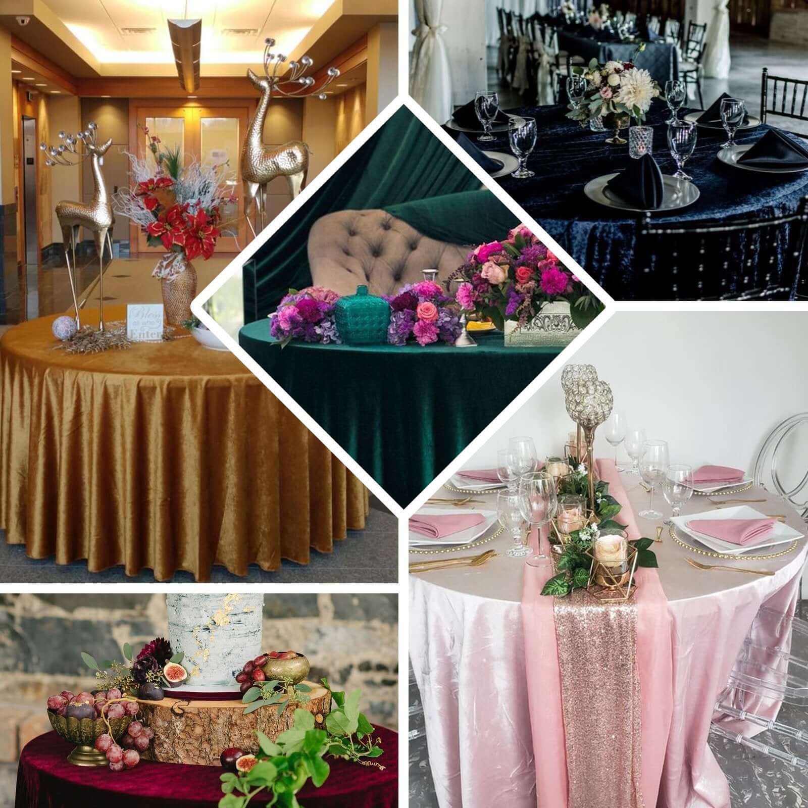 Premium Velvet 120" Round Tablecloth Dusty Rose - Reusable Soft & Seamless Table Cover