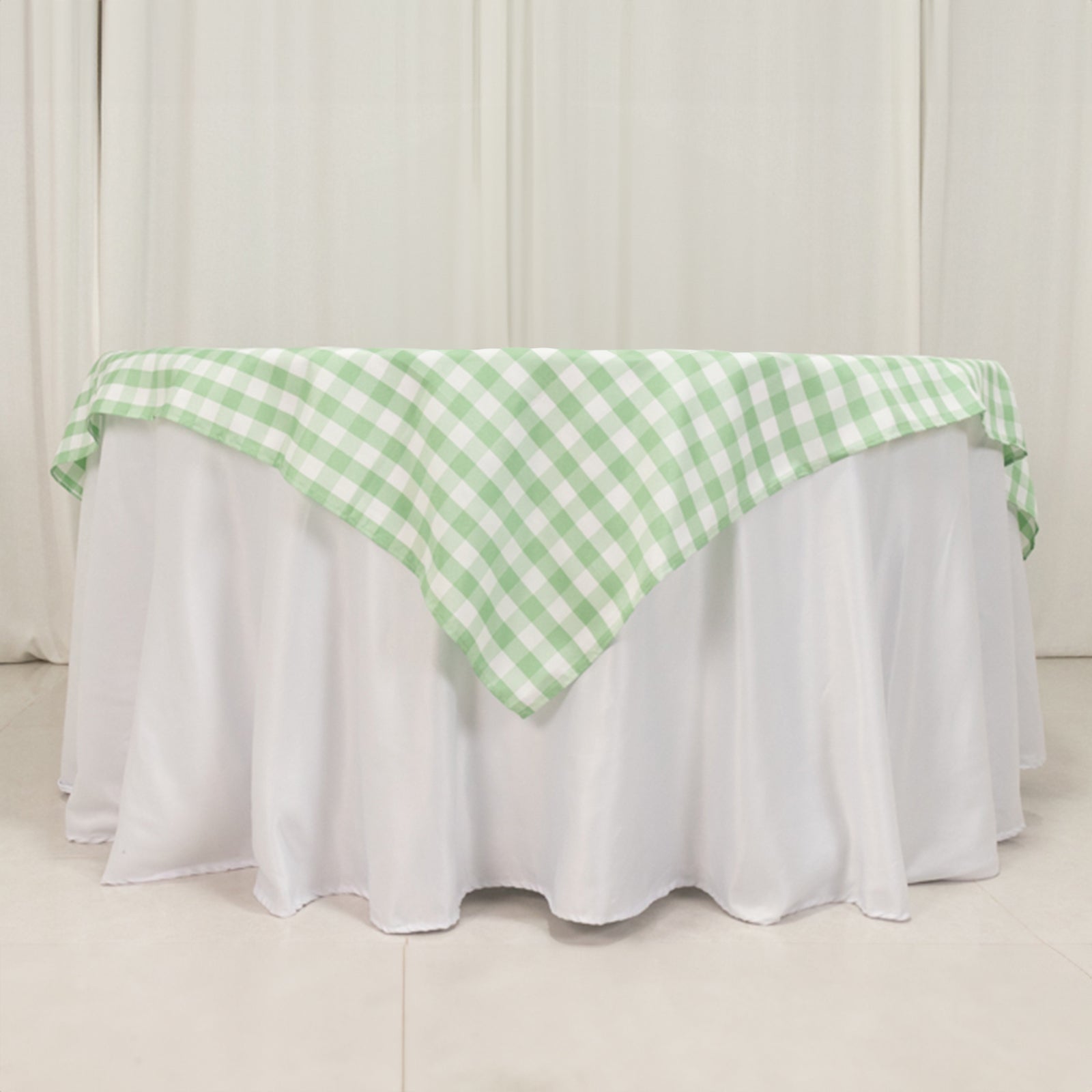Polyester 70"x70" Table Overlay Square Tablecloth White/Sage Green - Checkered Buffalo Plaid Table Topper