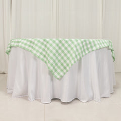 Polyester 70"x70" Table Overlay Square Tablecloth White/Sage Green - Checkered Buffalo Plaid Table Topper