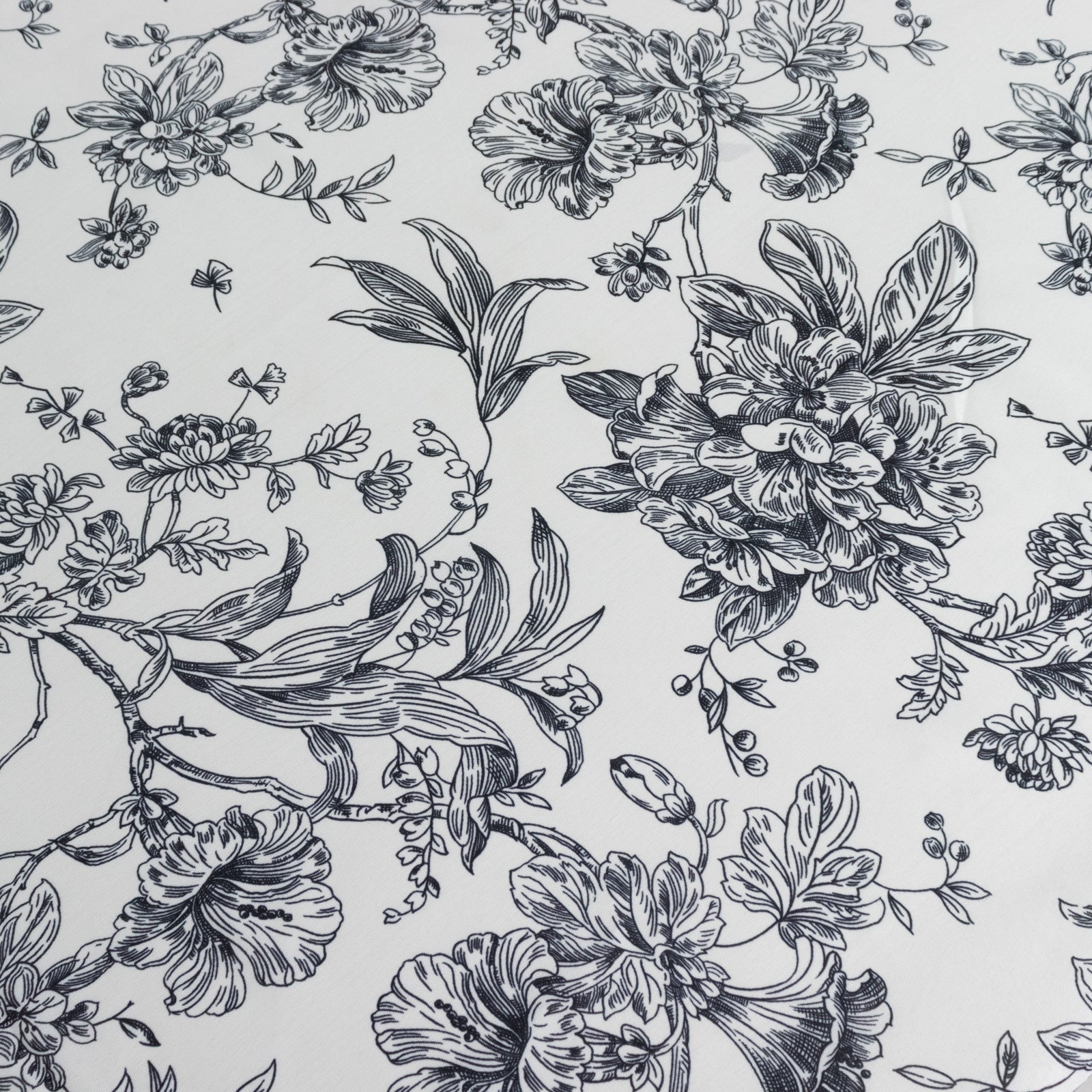Polyester 70"x70" Table Overlay White - Black French Toile Pattern for Stylish Events