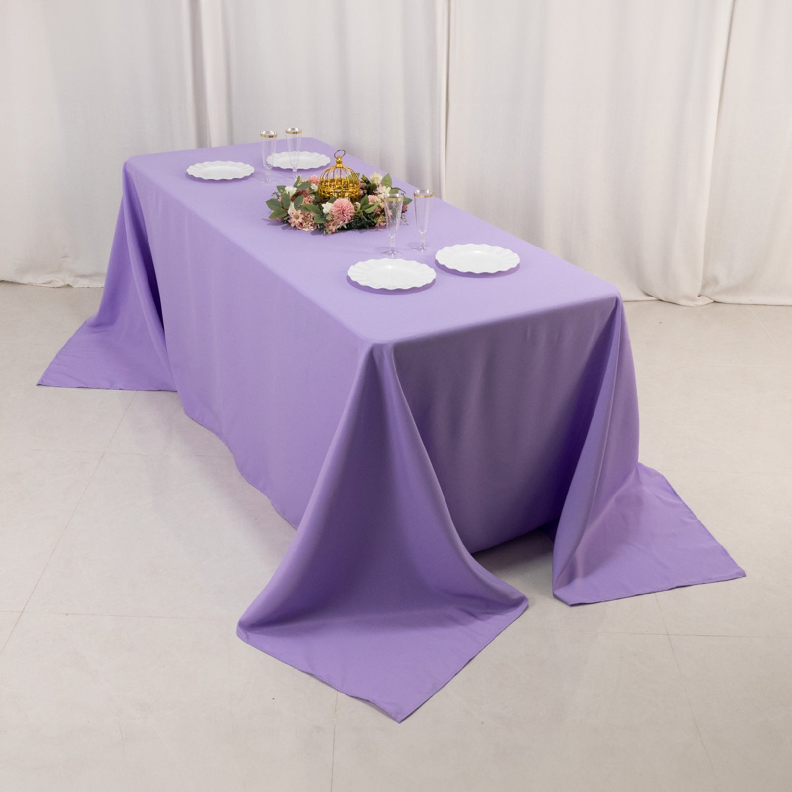 Premium Polyester 90"x132" Rectangle Tablecloth Lavender Lilac - Seamless 220GSM Stain-Resistant Table Cover