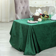 Premium Velvet 90"x132" Rectangle Tablecloth Hunter Emerald Green - Reusable Soft & Seamless Table Cover