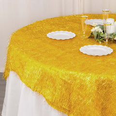 Polyester 72"x72" Table Overlay Square Tablecloth Gold - Metallic Fringe Shag Tinsel Design for Luxe Events