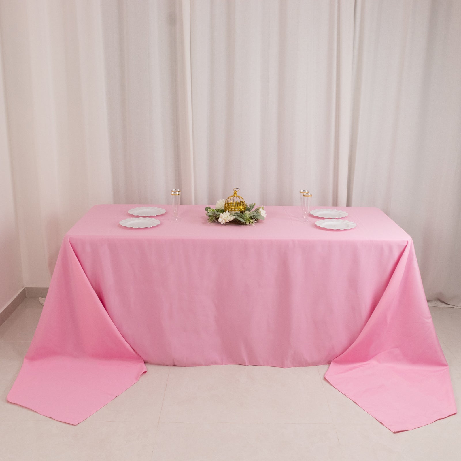 Premium Polyester 90"x156" Rectangle Tablecloth Pink - Seamless 220GSM Stain-Resistant Table Cover
