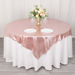 Polyester 72"x72" Table Overlay Square Tablecloth Rose Gold - Sequin Dots Wrinkle-Free Table Cover