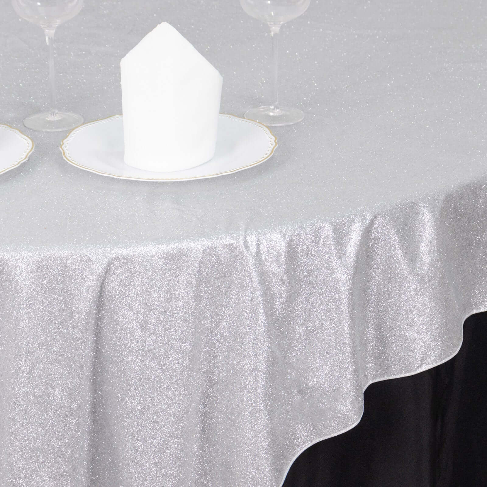 Polyester 72"x72" Table Overlay Square Tablecloth Silver - Glitter Sparkle Table Topper