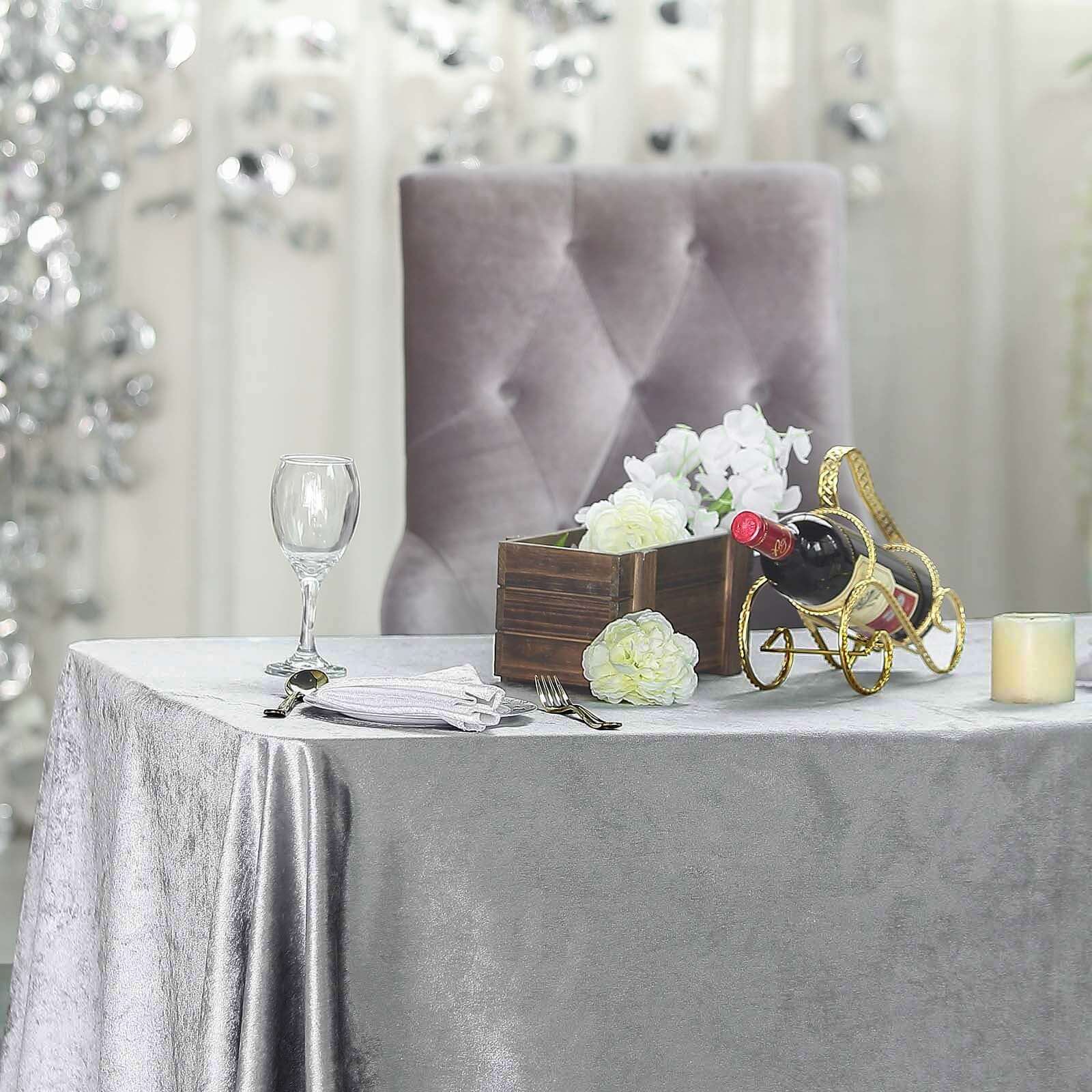Premium Velvet 90"x132" Rectangle Tablecloth Silver - Reusable Soft & Seamless Table Cover