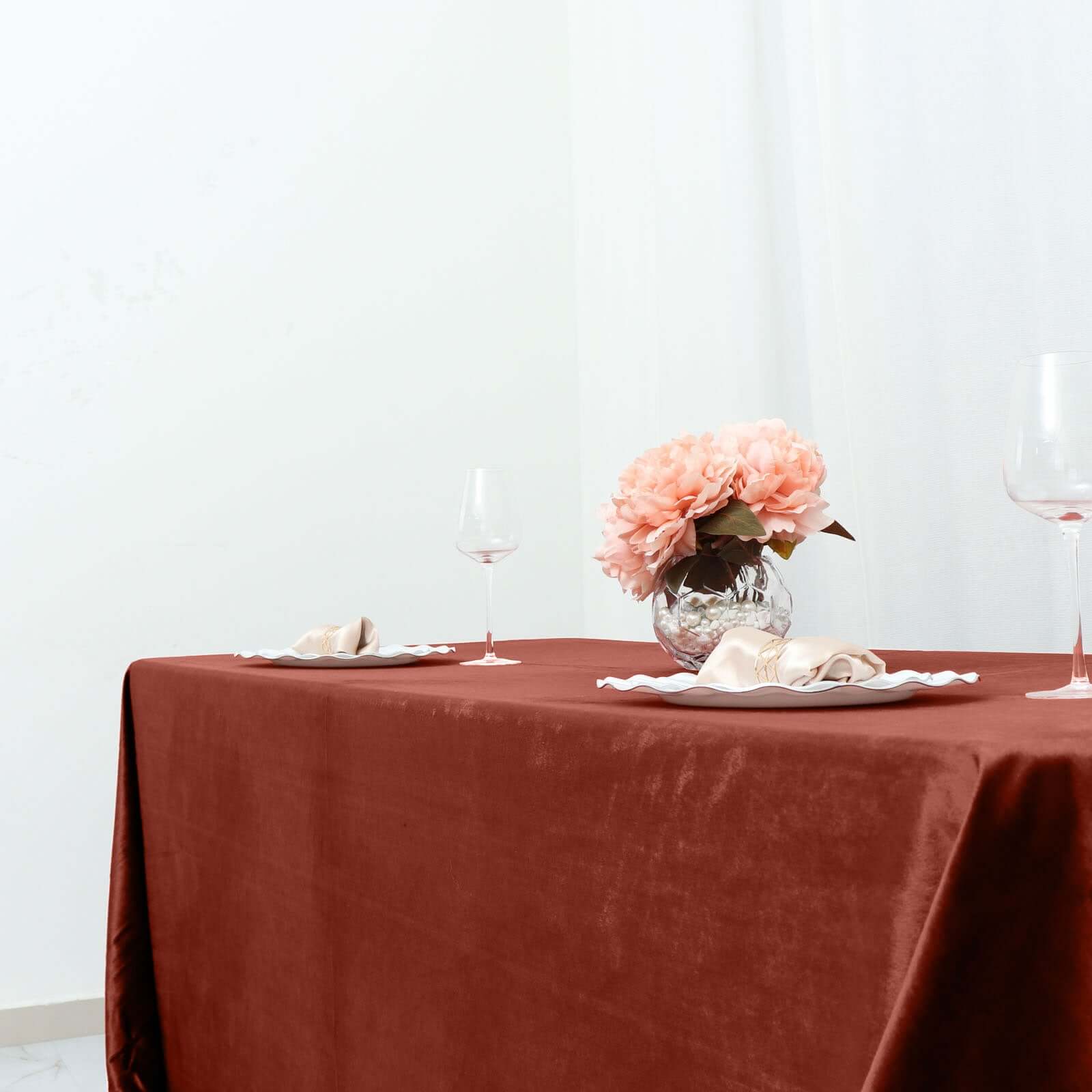 Premium Velvet 90"x156" Rectangle Tablecloth Terracotta (Rust) - Reusable Soft & Seamless Table Cover