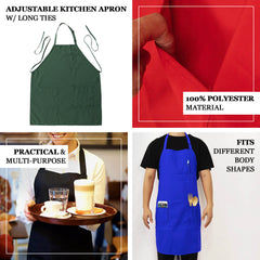 Royal Blue Premium Polyester Cooking Chef Apron with Adjustable Neck and Long Ties, Waterdrop Resistant 2 Pockets Unisex Kitchen Bib Apron