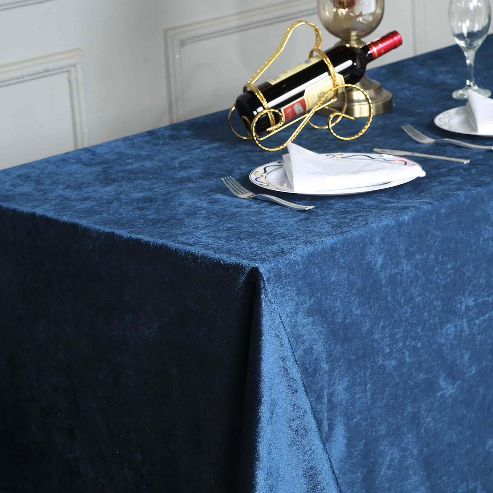 Premium Velvet 90"x132" Rectangle Tablecloth Navy Blue - Reusable Soft & Seamless Table Cover