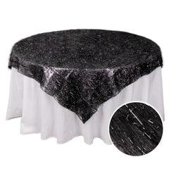 Polyester 72"x72" Table Overlay Square Tablecloth Black - Metallic Fringe Shag Tinsel Table Cover