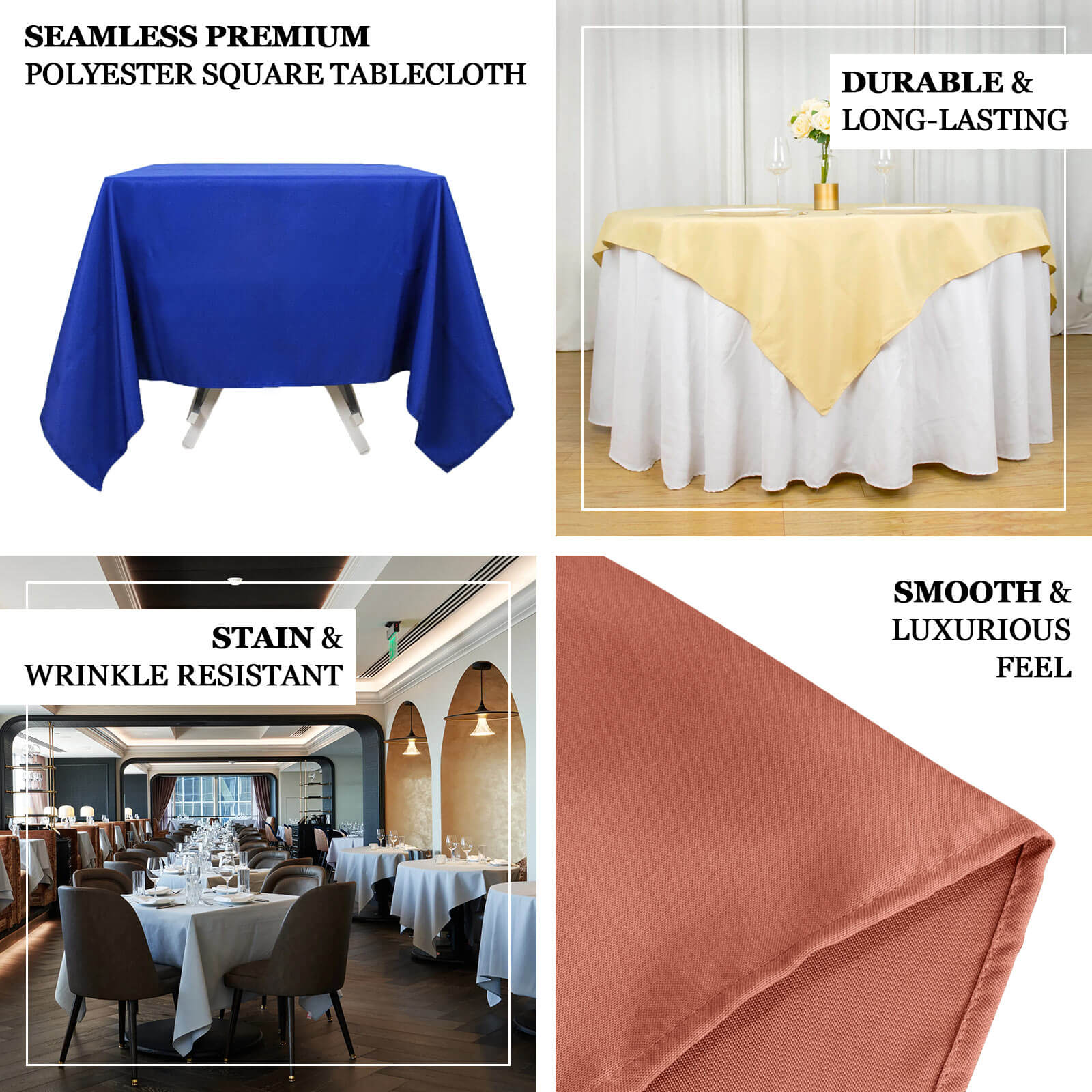 Premium Polyester Square Tablecloth 70"x70" Purple 220GSM Wrinkle-Resistant Table Cover