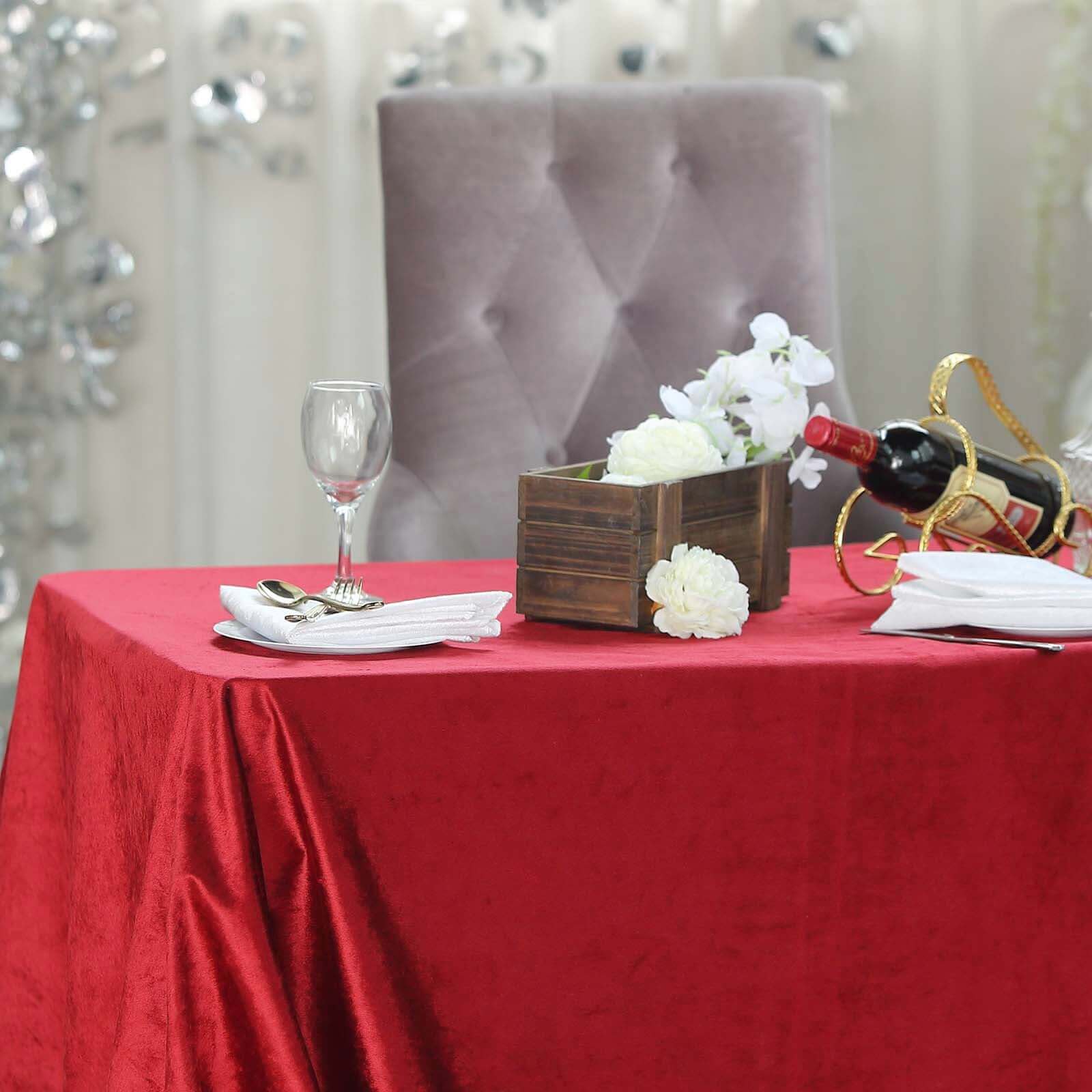 Premium Velvet 90"x132" Rectangle Tablecloth Burgundy - Reusable Soft & Seamless Table Cover